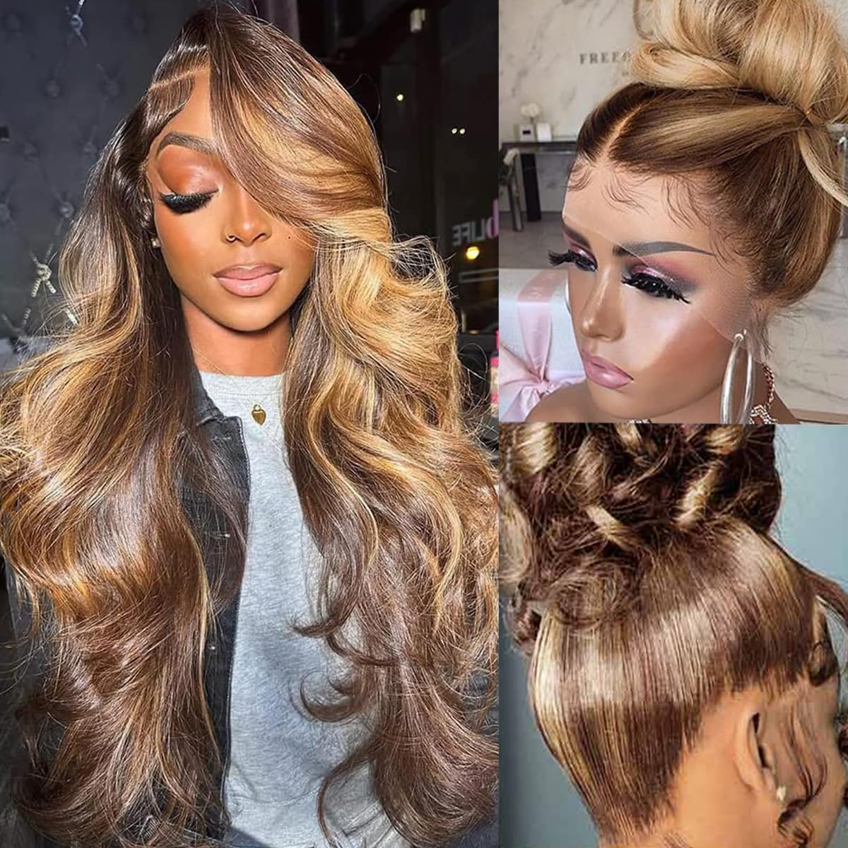 Atilck 360 Lace Front Wigs Human Hair Full Lace Human hair Wigs Ombre Lace Frontal 180 Density 4/27 Colored Honey Blonde 360 HD Transparent Wigs for Black Women (22 Inch)