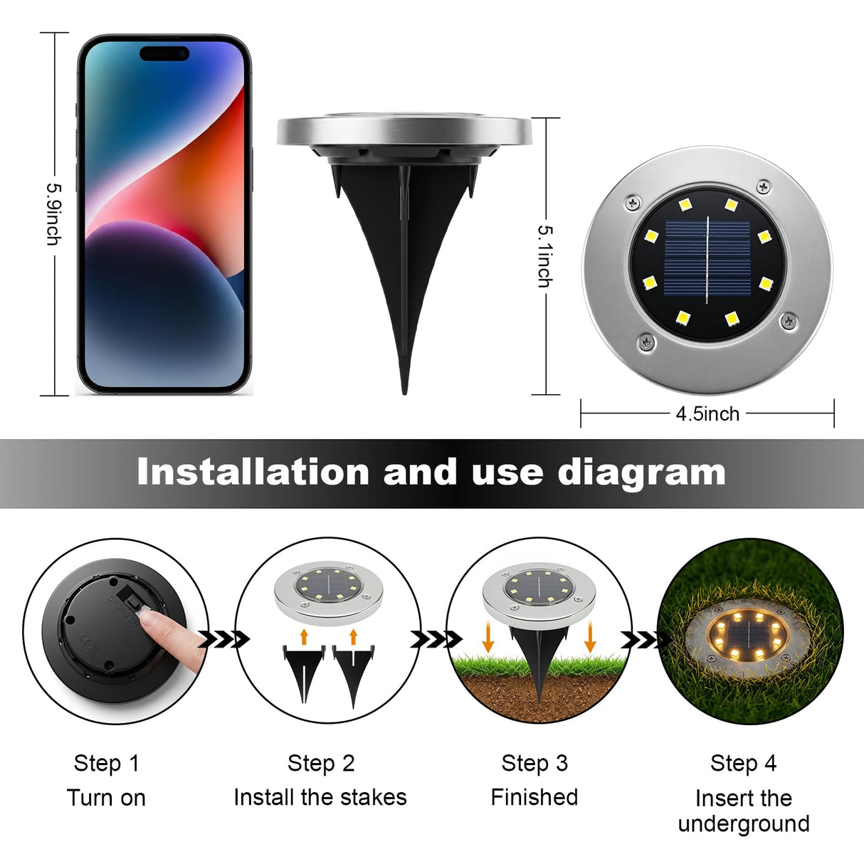 OULONGER Solar Lights Outdoor Waterproof, 12 Pack Solar Ground Lights with Large Capacity Battery, High Efficiency Solar Powered Lights for Outdoor Garden, Patio, Pathway and Yard (Warm Light)
