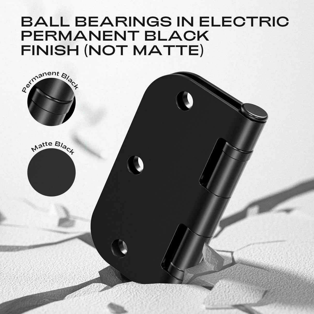 6 Pack Matte Black Door Hinges 3.5 Inch 5/8" Radius Round Ball Bearing Interior Door Hinges for Bedroom and Office No Squeak Flat Iron Hardware for Home Improvement Essentials