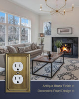 ZILLSEA Metal Wall Plates, Switch Plates and Outlet Covers, Decorative Pearl Design (1 Duplex 4PK, Antique Brass, Midsize)