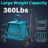 Collapsible Wagon Cart with Wheels, Compact 360 lb Folding Cart, Jet Black