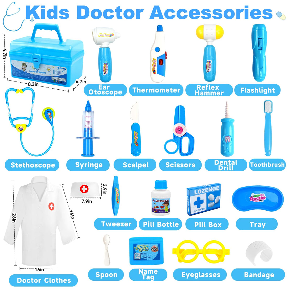 Doctor Kit for Toddlers 3-5 Dress Up Toys for 2 3 4 Year Old Girls Pretend Kids Doctor Play Set with Doctor Costume Toy Stethoscope for 2 3 4 5 6 Year Old Girls Boys Christmas Birthday Gifts
