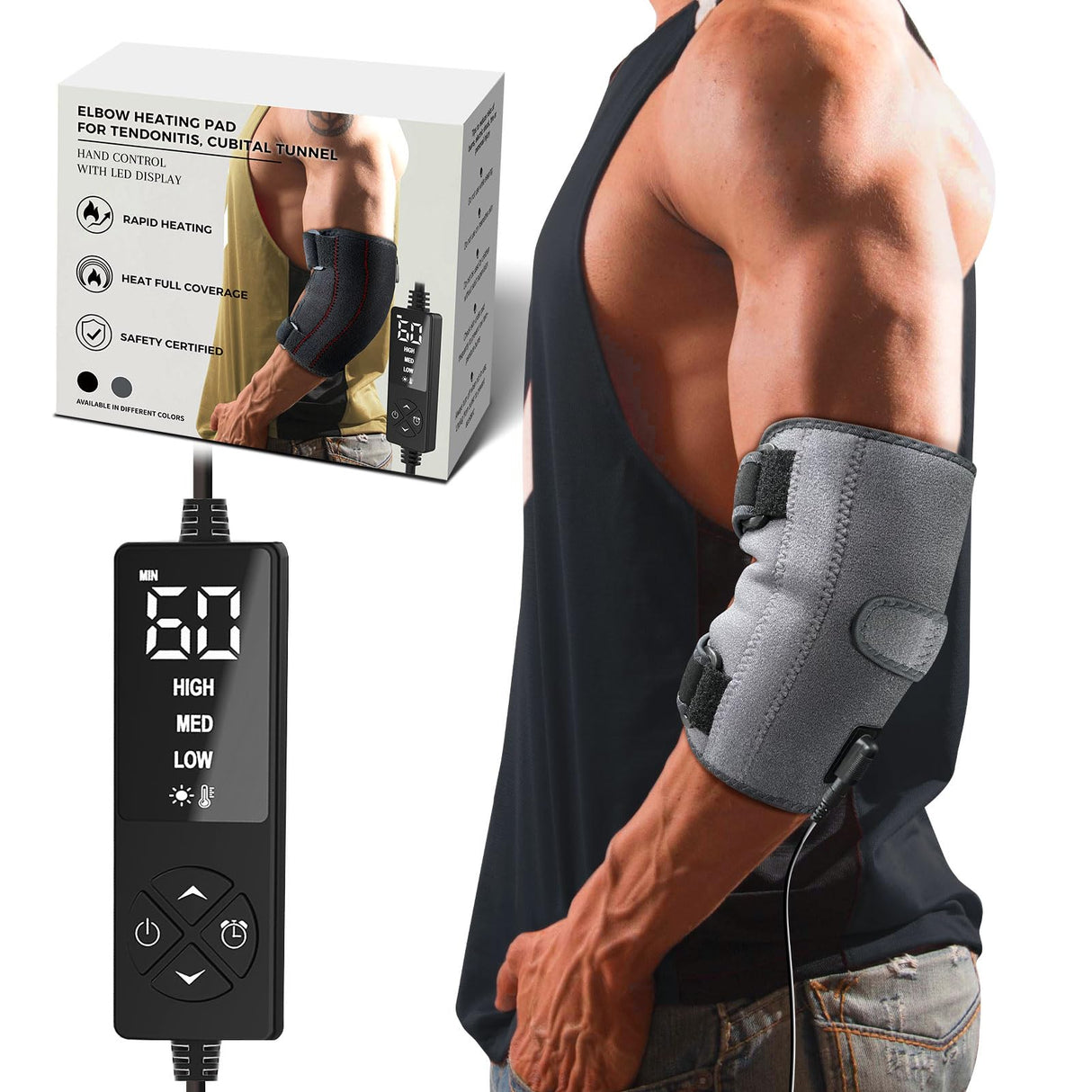 CREATRILL Elbow Heating Pad for Cubital Tunnel and Tennis Elbow Relief, Heated Elbow Brace Arm Heating Pad Sleeve for Ulnar Nerve with Auto Off and Moist Heat Option