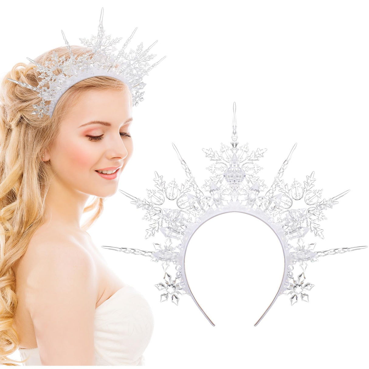 Suncalla Christmas Halloween Queen Crown Winter Snowflake Crystal Headband for Halloween Crowns Bride Women Quinceanera Headpieces Prom Party Princess Dress up Costume Hair Accessories