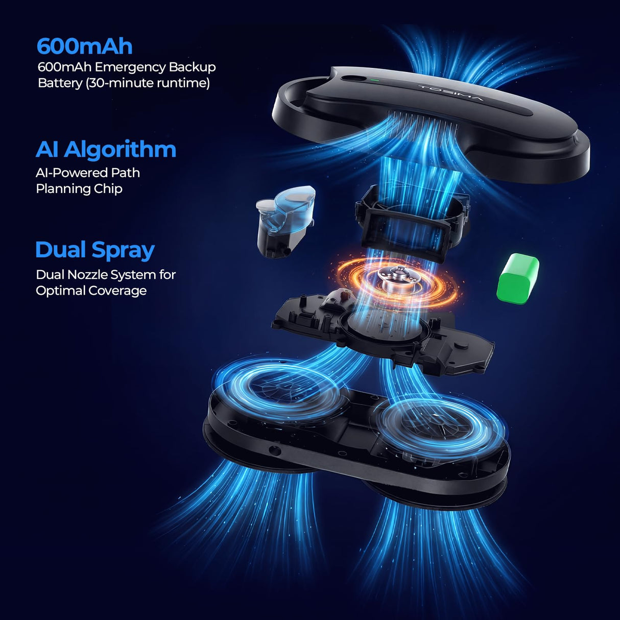 Tosima X1 Window Cleaning Robot, 6400Pa Max Adaptive Suction, Dual Auto-Spray Smart Window Cleaner with Smart Navigation, Remote Control and Triple Safety, Anti-Drop, for All Smooth Surfaces, Black