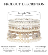 Noessla Boho Beaded Bracelets for Women Stackable Irregular Natural Stone Bead Stretch Bracelet Set 8PCS Costume Jewelry Gifts for Her(Beige)