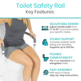 Vive Toilet Safety Rail - Adjustable Grab Bar - Compact Support Frame with Handrail for Bathroom Toilet Seat - Easy Installation for Handicap Senior Bariatrics, Elderly Balance - Padded Hand Armrest