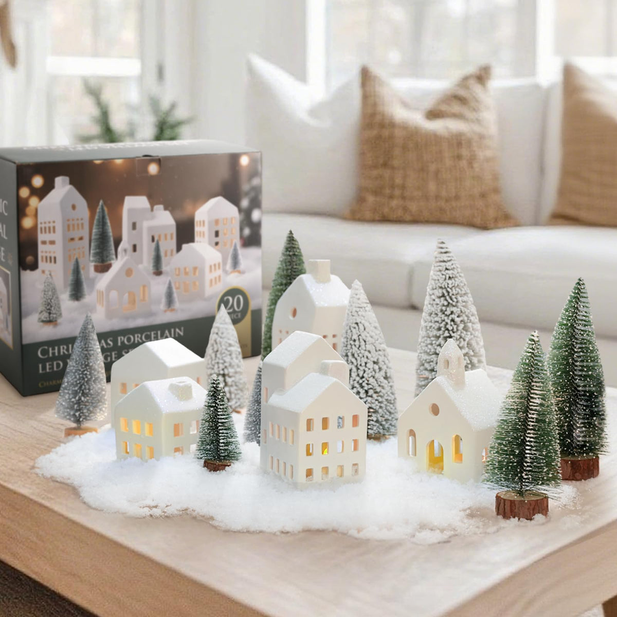 Christmas Decorations Indoor, 5 Lighted Ceramic Christmas Village Houses