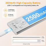 Gritin 14.7inch Under Cabinet Lighting Rechargeable 2 Pack- 3 Color Temps&5 Level Brightness, Super Bright, 4 Modes, Motion Sensor, Long Lasting - Easy Installation Magnetic Under Closet Lights-Silver