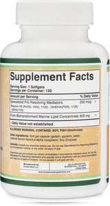 SPM Max (Specialized Pro-Resolving Mediators) 120 Softgels, 500mg (Only Product Standardized and Third Party Tested to Contain Active SPMs, Check The Supplement Fact Panel) by Double Wood