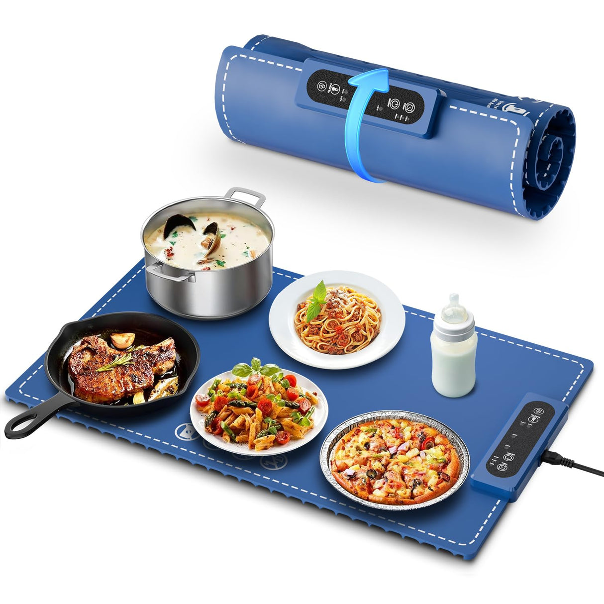 Electric Warming Tray, Negative ion Food Warming Mat, Full Surface Heating Rollable & Portable, Premium Silicone Nano-Material, 3 Modes- Versatile Food Warmer for Gatherings, Parties, Christmas
