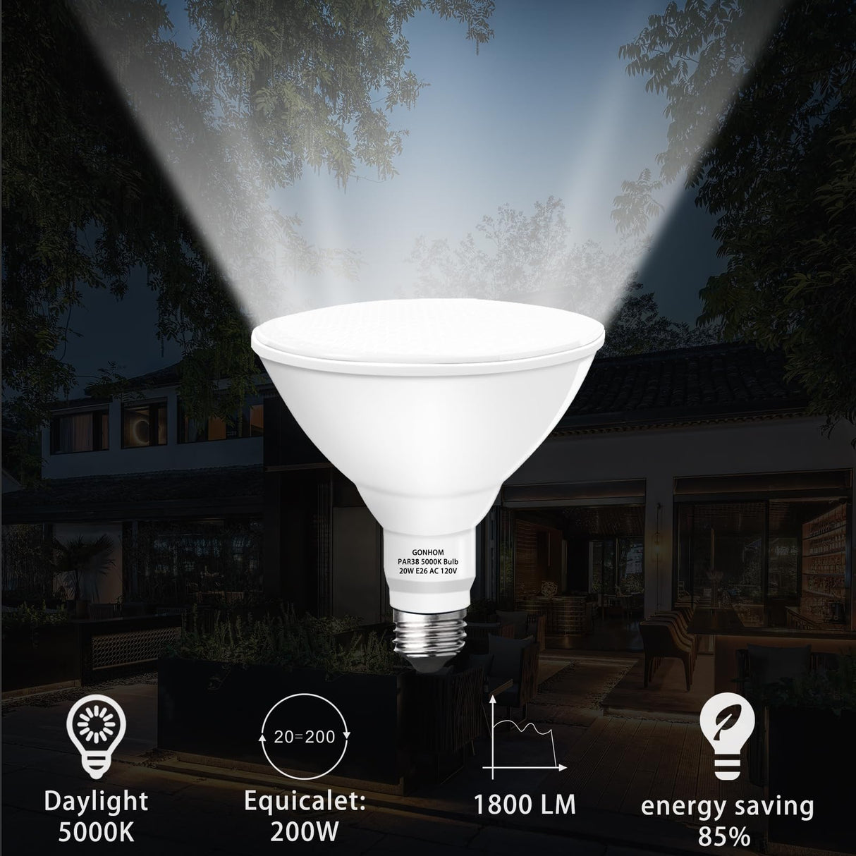 Gonhom Par38 led Flood Lights Outdoor Light Bulb,Dimmable 1800LM,20W Replace up to 200W,Outdoor Flood Light Bulbs for Backyard,Garage,Porch,Garden,2 Pack 5000K Daylight