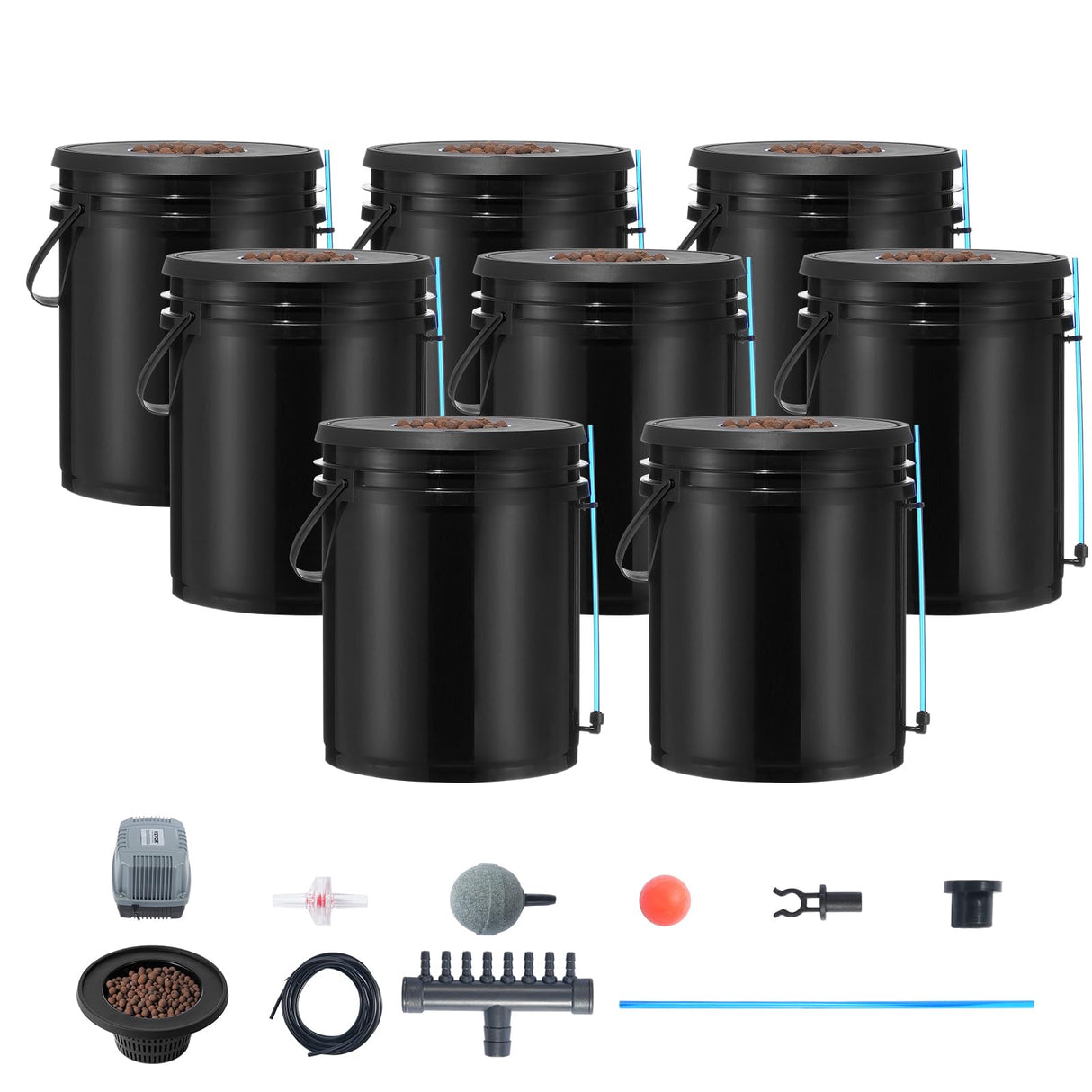 VEVOR DWC Hydroponic System, 5 Gallon 8 Buckets, Deep Water Culture Growing Bucket, Hydroponics Grow Kit with Pump, Air Stone and Water Level Device, for Indoor/Outdoor Leafy Vegetables