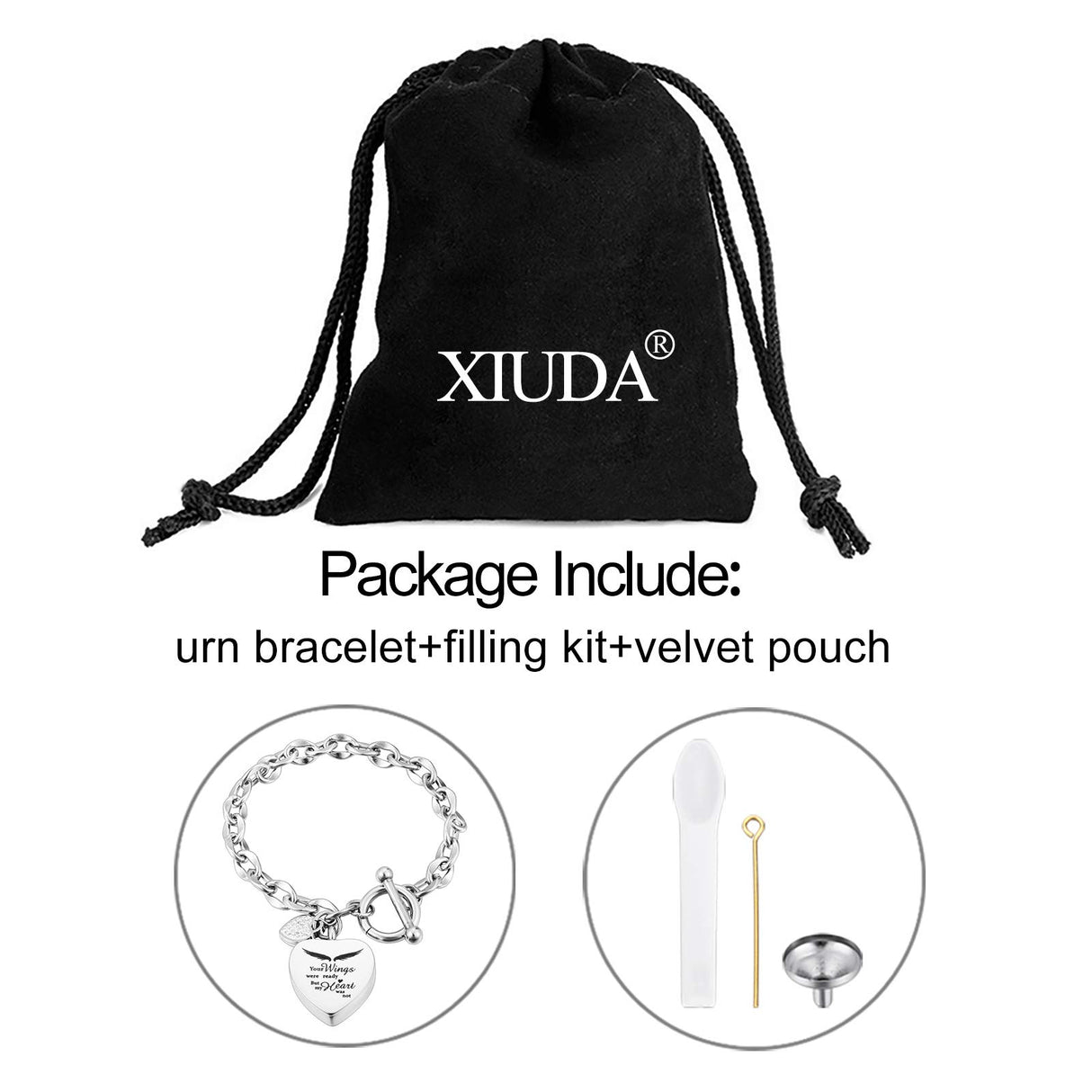 XIUDA Heart Urn Bracelet for Ashes Stainless Steel Memorial Jewelry Cremation Bracelet Locket Holder Bangle Link Chain for Women Men