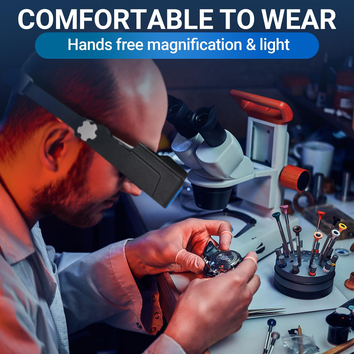 YOCTOSUN Headband Magnifying Glass with Light, Rechargeable Magnifying Glasses for Close Work, 1.5X-3.5X Head Magnifier with 4 Lenses, Hands Free Magnifier Glass Visor for Jewelers, Crafts, Hobby