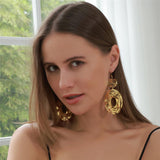 Hpoewre Gold Statement Dangle Earrings, 18K Gold Plated Hollow Out Earrings for Women, Long Dangling Bohemian Earrings, Handmade Trendy Geometric Round or Heart Drop Fish Hook Earring