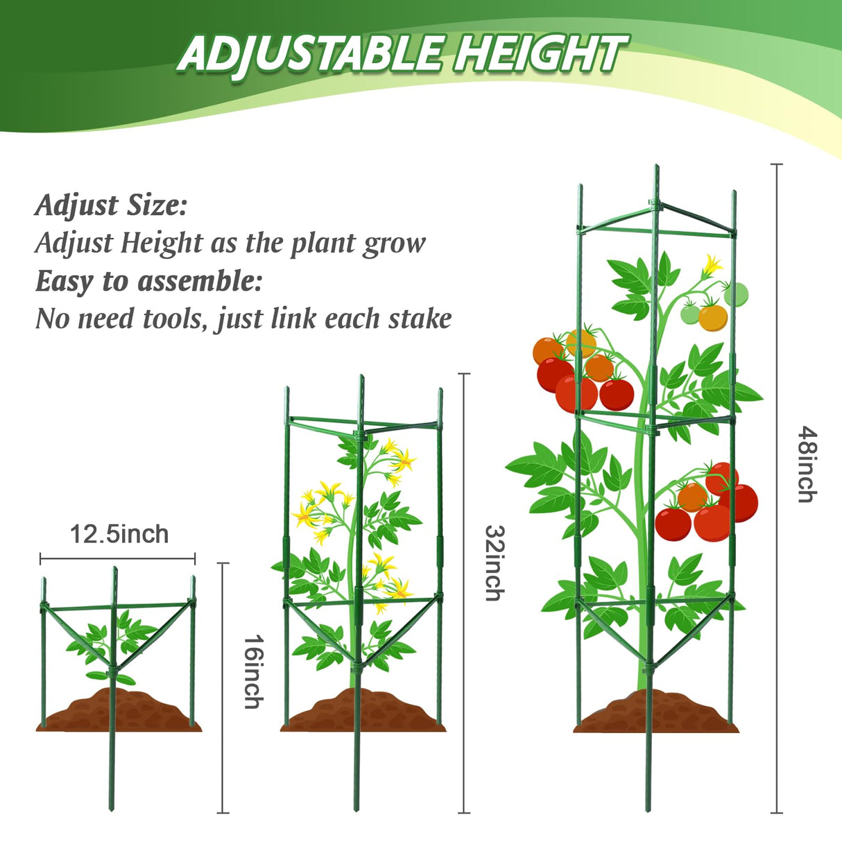 6 Pack Tomato Cage for Garden & Pots, Rust-Resistant Metal Plant Support