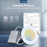 Amico 6 Pack 4 Inch 5CCT Ultra-Thin LED Recessed Ceiling Light with Junction Box, 2700K/3000K/3500K/4000K/5000K Selectable, 11W Eqv 70W 800LM Brightness Dimmable Canless Wafer Downlight, ETL & FCC