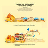 Toddler Toys for 2 3 4 5 Years Old Kids, Transport Car Carrier Truck Toy with 6 Wooden Vehicle, 30in Foldable Track Trailer with Light & Sound Effects, Best Gift Choice for Christmas, Birthday