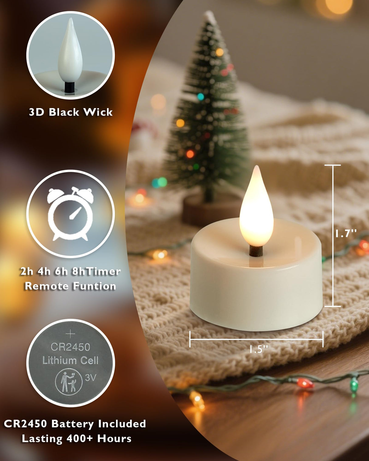 Amagic Flameless Timer Remote Tealights Candles, 3D Black Wick Flickering Tea Lights, 400+Hour White Votive Candles Battery Operated, Set of 24 for Wedding Table Decor, Halloween, Christmas, Holiday