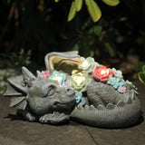 Garden Dragon Statue Outdoor Decor, Coiled Sleeping Dragon Figurine with Solar Light Succulent, Waterproof Resin Garden Sculpture for Outside Lawn Patio Yard Ornament
