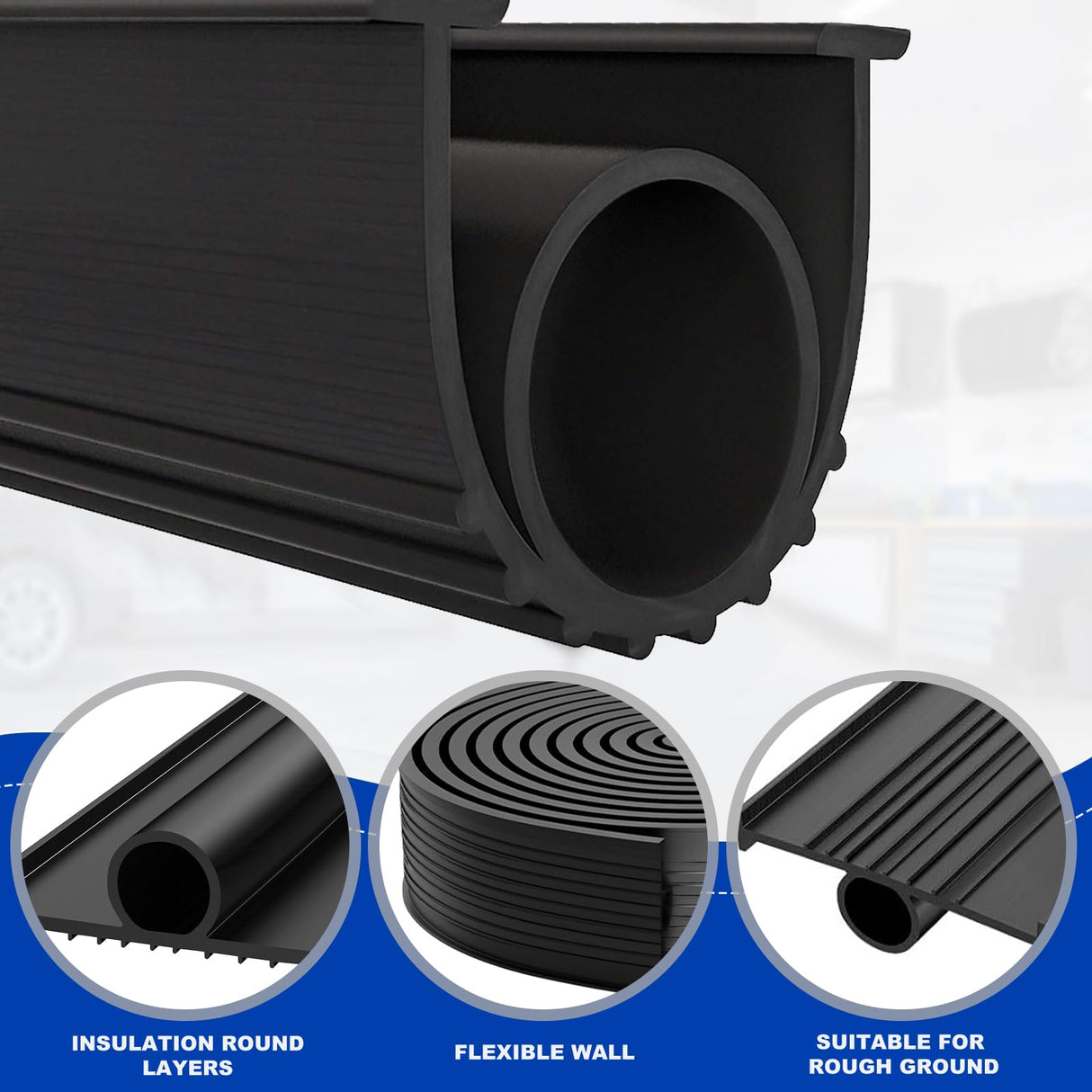 DGSL Garage Door Seals Bottom Rubber Weather Stripping Kit Seal Strip Replacement, Weatherproof Threshold Buffering Sealing Rubber 5/16 Inch T Ends (20 FT, Black, U+O)