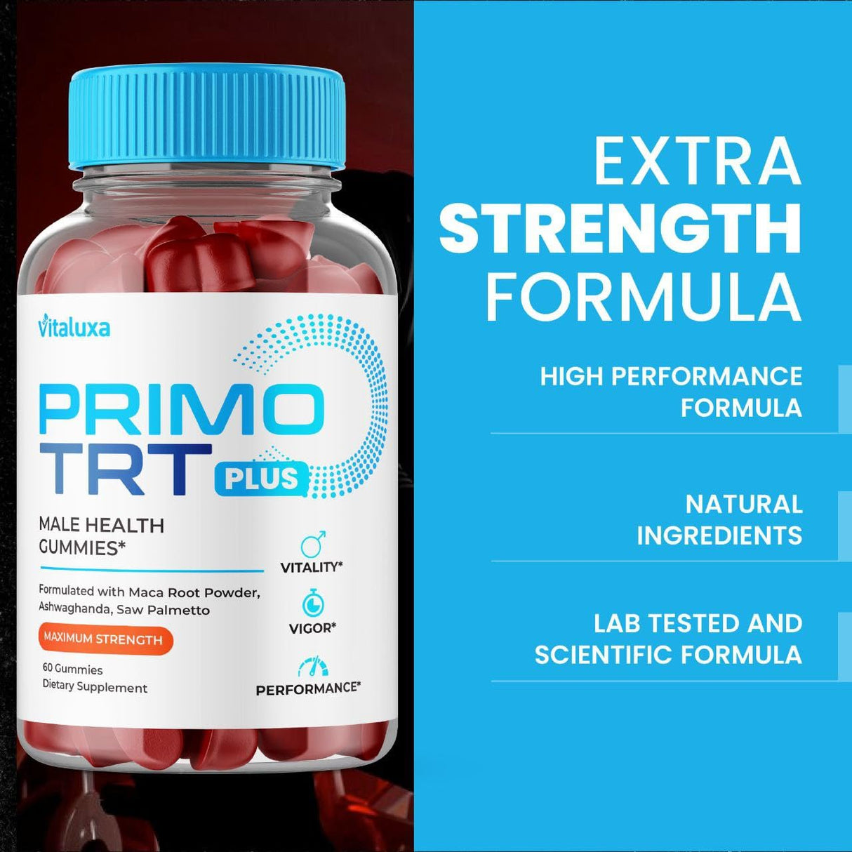 Primo TRT Gummies, Primo TRT Plus Advanced Performance Blend Supplement, PrimoTRT Try Prime Gomitas Maximum Strength Males Support for Overall Health Wellness All Natural Ingredients (60 Gummies)