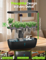 LETPOT LPH-Lite Hydroponics Growing System, 12 Pods Smart Herb Garden Kit Indoor, Indoor Garden, APP & WiFi Controlled, with 24W Growing LED, 5.5L Water Tank, Pump System, Automatic Timer
