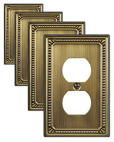 ZILLSEA Metal Wall Plates, Switch Plates and Outlet Covers, Decorative Pearl Design (1 Duplex 4PK, Antique Brass, Midsize)