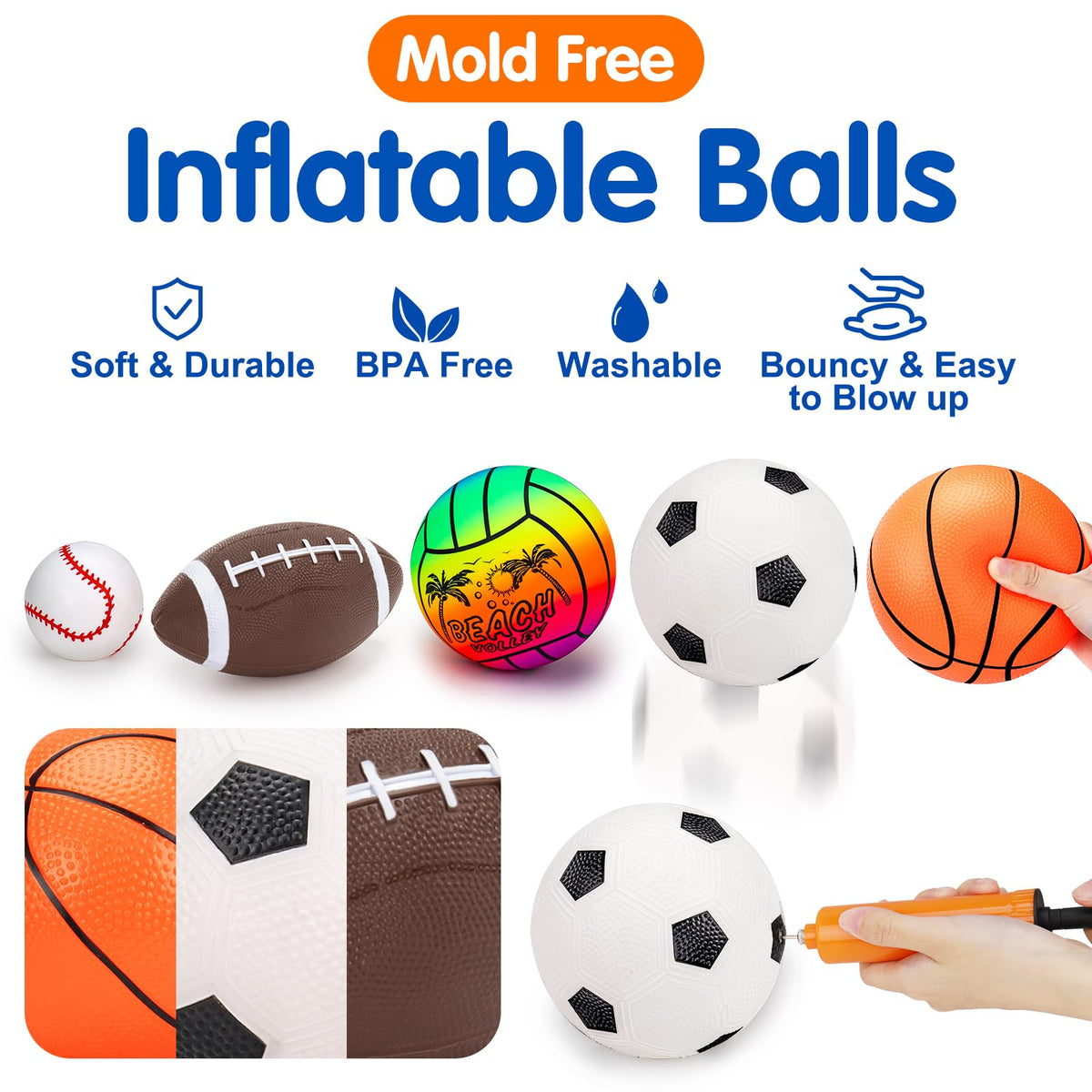 Qirptey 5 Pack Sports Balls Set for Boy Outdoor Kids Toys with Bag & Pump