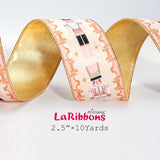 LaRibbons Nutcracker Velvet Ribbon Wired, 2.5 Inch x 10 Yards Reversible Pink and Gold Velvet Ribbon for Christmas Tree, Gift Wrapping, Wreath Bow, Outdoor Decoration