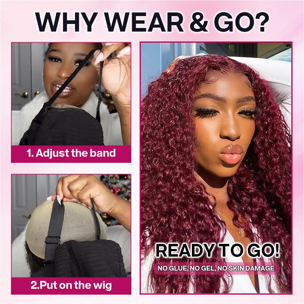 Ailwelia 99j Burgundy Deep Wave Bob Wig 200 Density 5x5 Hd Lace Closure Wigs Human Hair Curly Wigs For Women Deep Wigs Pre Plucked With Baby Hair Deep Wave Bob Burgundy Wig Glueless 14 Inch