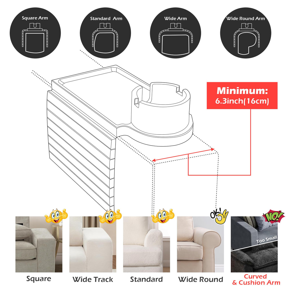 BAMBOOTRAY Couch Cup Holder Tray, 3 in 1 Large Couch Arm Table,Bamboo Sofa Clip on Tray Table with 360° Ratated Phone Holder for Couch,Armrest Tray for Drink,Snacks,Remote,Phone