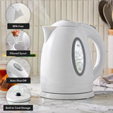 OVENTE 1.7L Electric Tea Kettle, Fast Boiling Water Heater, White KP72W