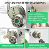 Smart Door Knob Fingerprint Door Lock 4-in-1 Keyless Entry (Fingerprint/App/Code/Key) with Auto-Lock Easy Install for Home/Bedroom/Office-Silver