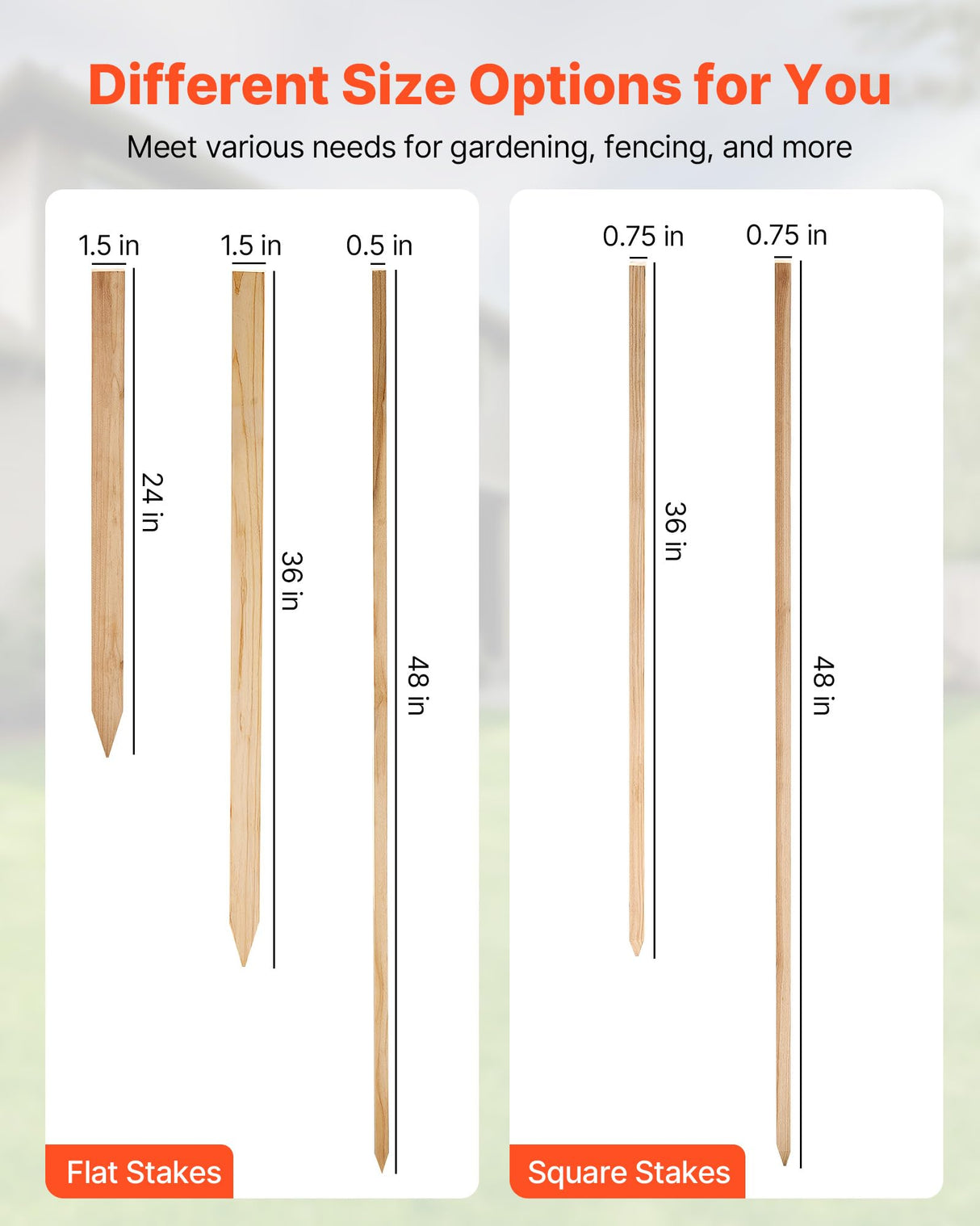 VEVOR Wooden Garden Stakes, 25 Pcs 36 x 0.5 x1.5 in Survey Grading Stakes, Garden Ground Stake with Sharp Point, Fir Wood Plant Support Stake, Sign Posts for Silt Fence Backyard Boundaries Baselines