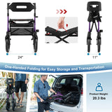 MAXWALK Walkers for Seniors, Rollator Walker with Seat, 12" Big Rubber Wheels All Terrain Rollator Walker with Backrest, Built-in Cable, Cup Holder, Foldable and Height Adjustment for Seniors, Purple