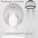 Frieren Cosplay Wig for Sousou no Frierenn, Long Silver White Wigs Ponytails + Wig Cap for Frieren Beyond Journey's End Halloween Christmas Costume Party