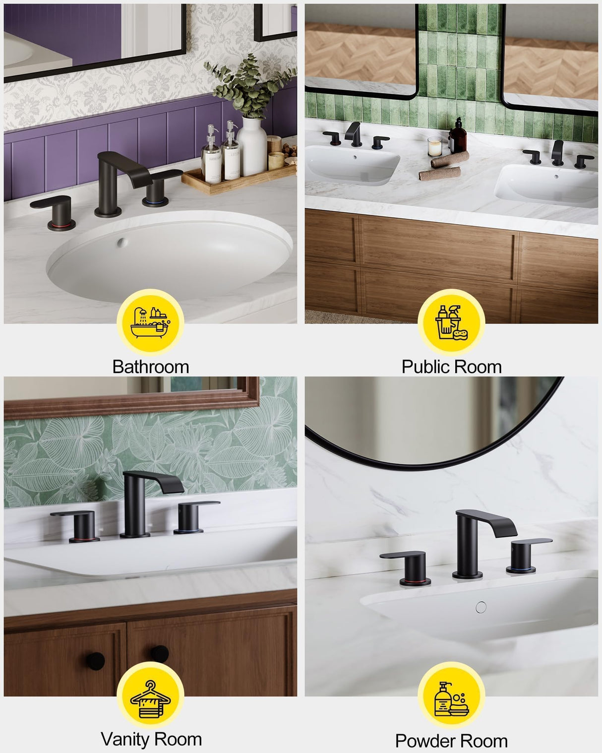 Matte Black Waterfall Bathroom Faucet for Sink 3 Hole 8 Inch Widespread Bathroom Sink Faucets with Pop-up Drain Supply Lines Stainless Steel 2-Handle Bathroom Sink Faucet for Bath Vanity Homevacious