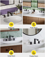 Matte Black Waterfall Bathroom Faucet for Sink 3 Hole 8 Inch Widespread Bathroom Sink Faucets with Pop-up Drain Supply Lines Stainless Steel 2-Handle Bathroom Sink Faucet for Bath Vanity Homevacious