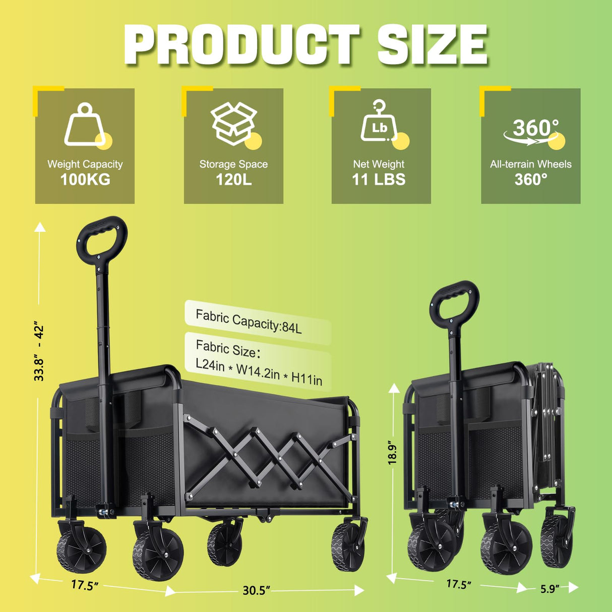100KG Collapsible Foldable Small Wagon Carts Portable Folding Outdoor Cart