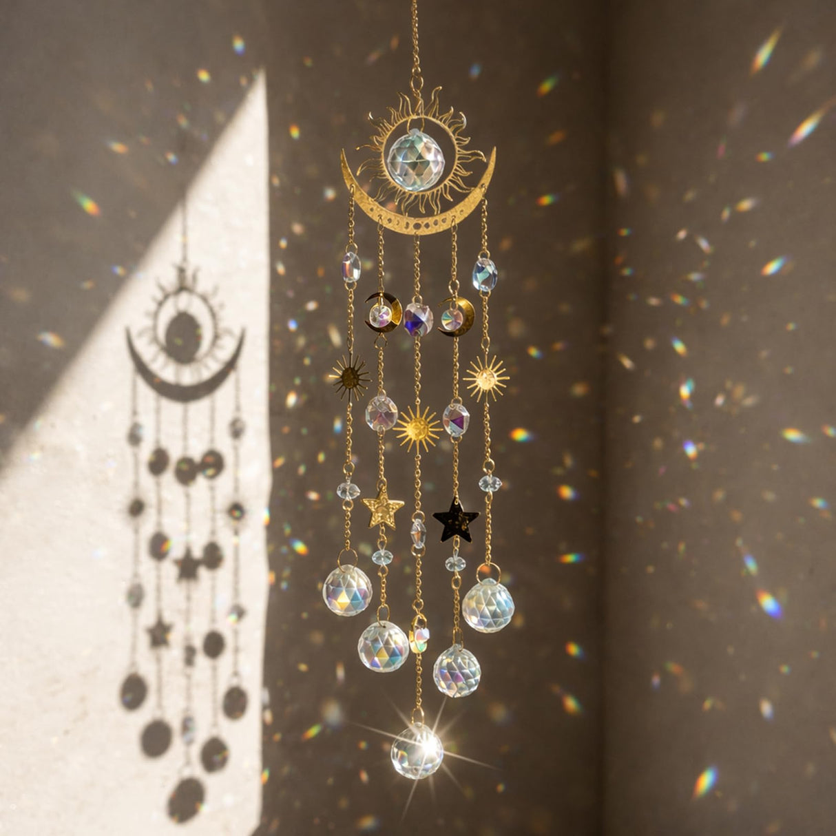 OneraOner Sun and Moon Crystal Prism Suncatcher for Window Hanging
