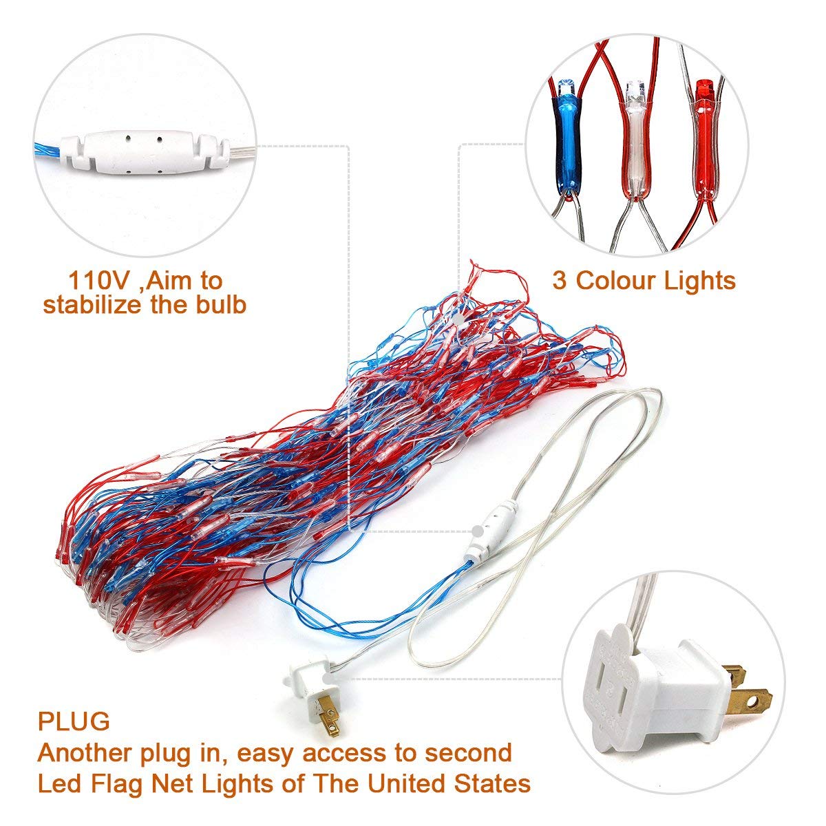 American Flag String Lights, Waterproof Led Flag Net Light, with 420 Super Bright LED, for Yard Garden Decoration, Festival, Holiday, Party Decoration,Christmas Decorations (Plug in Power)