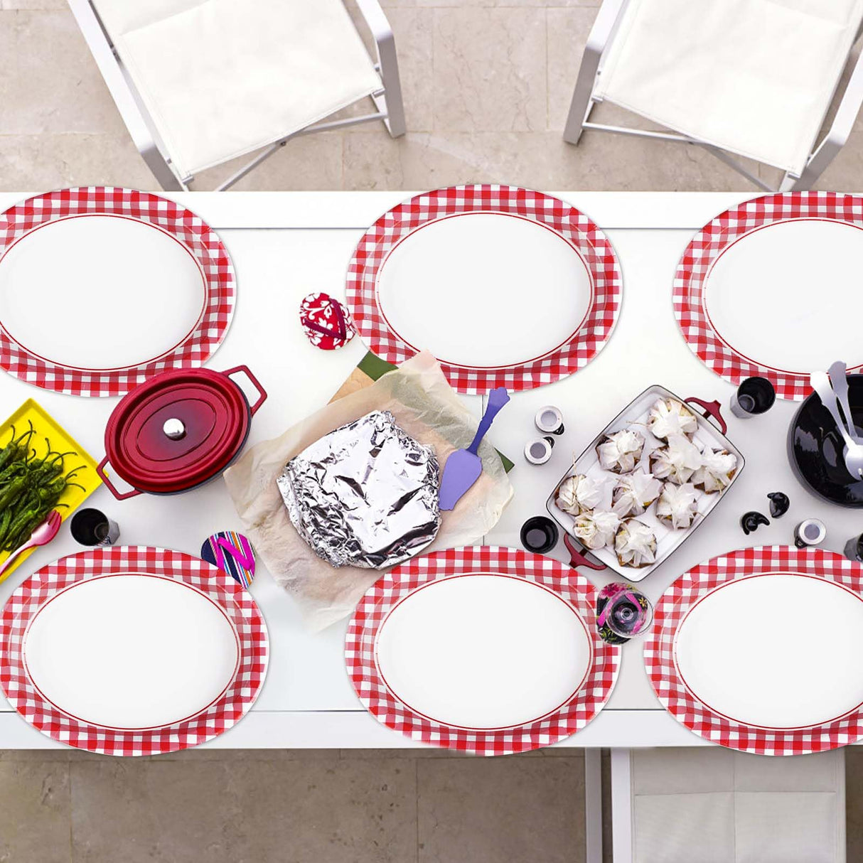 50Pcs Gingham Oval Paper Plates 10" x 12" Large Disposable Heavy Duty Christmas Red and White Buffalo Checked Plaid Paper Dessert Platter Plate for Wedding Holiday Winter Xmas Birthday Party Supplies