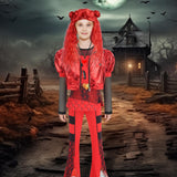 TAMOSKY Rise of Red Costume Girls Kids Halloween Christmas Cosplay Outfits with Red Cosplay Wig Includes Heart Shirt Jacket Pants Set Party Dress up for Kids 4-14Y