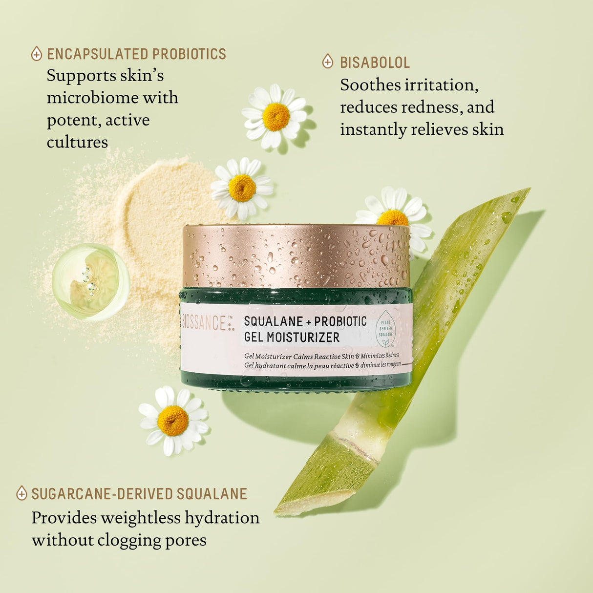 Biossance Squalane + Probiotic Balancing Face Gel Moisturizer - Advanced Formula for Oily & Acne-Prone Skin, Encapsulated Probiotics, Reduces Redness & Excess Oil, Soothes Sensitive Skin - 1.69 oz