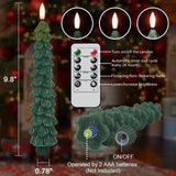 Lasumora Christmas Tree Candles with Remote Timer, 4 Pcs Waxy Flameless Taper Candles Flickering, Battery Operated LED Candlesticks with 3D Flame Wick, Green Window Candle for Christmas Decorations