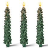 Homemory 3 PCS Flameless Taper Candles with 6-Hours Timer, 9.5 Inches Christmas Tree Candlesticks, Real Wax Battery Operated Window Candles with 3D Flickering Flame for Fireplace Christmas