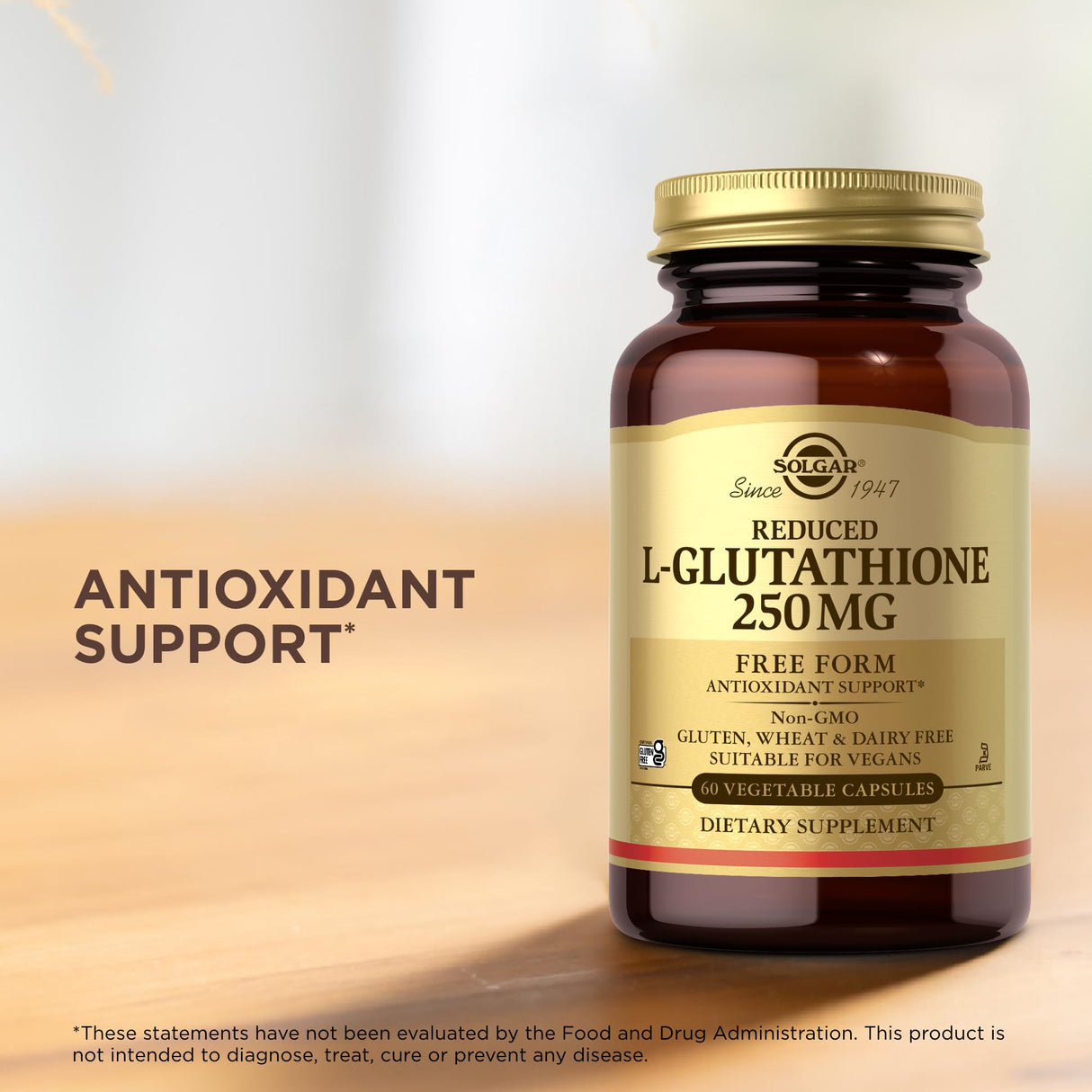 Solgar Reduced L-Glutathione 250 mg - 60 Vegetable Capsules - Antioxidant Support - Non-GMO, Vegan, Gluten Free, Dairy Free, Kosher - 60 Servings