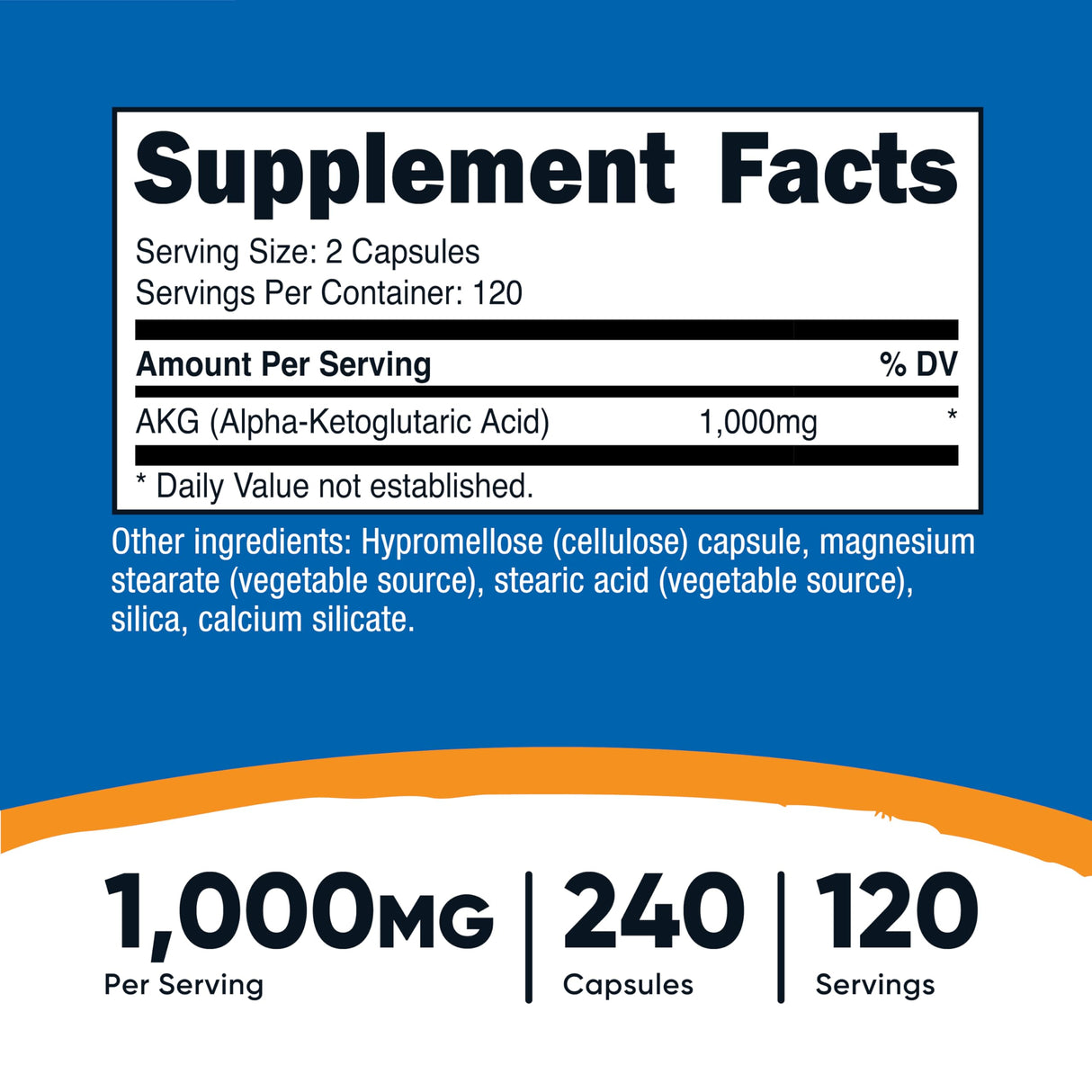 Nutricost AKG Alpha Ketoglutaric Acid Supplement 1,000 mg, 240 Capsules, 120 Servings Per Bottle - Powerful Precursor to Glutamine & Arginine, Energy Support Supplement